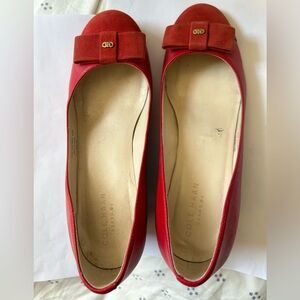 Cole Haan wood red suede & leather wedge. Darling shoes, worn twice, size 6.5